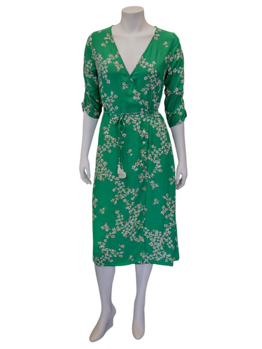 Faithfull the Brand Annie Marie Green Floral Midi Dress | Size Medium